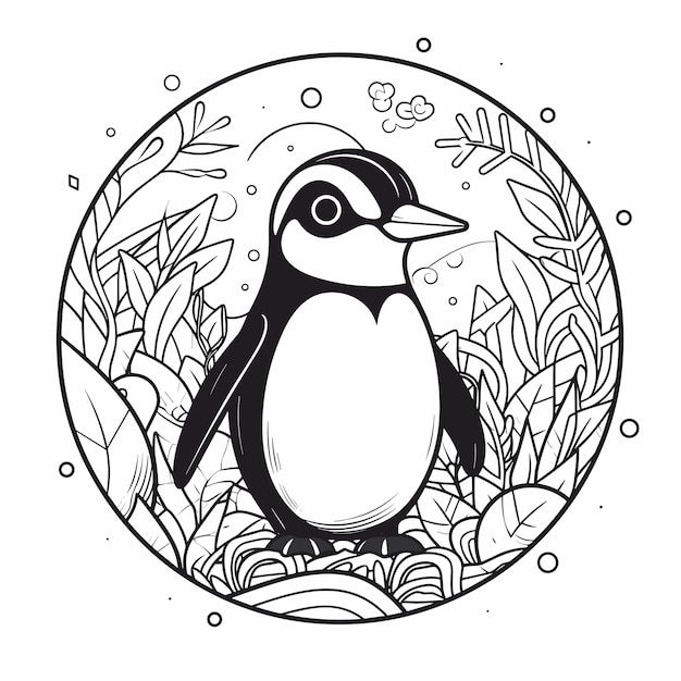 Vector schets handgetekende enkele lijntekeningen kleurplaat pagina lijntekening pinguïn dag