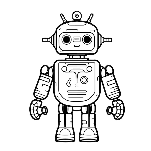 Schets Handgetekende enkele lijntekeningen kleurplaat pagina robot dag