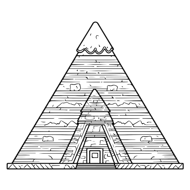 Schets Handgetekende enkele lijntekeningen kleurplaat Piramide