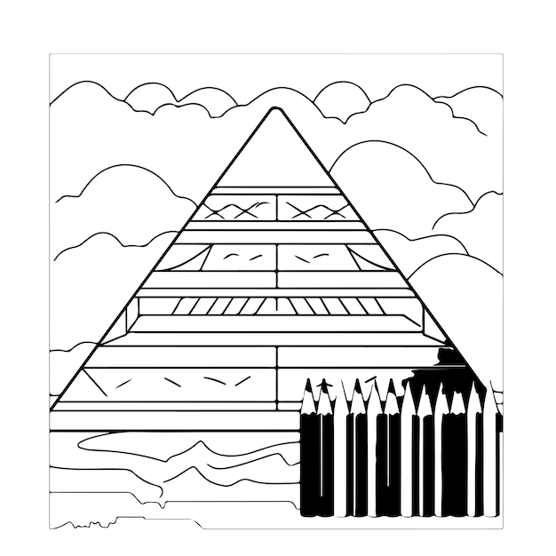 Vector schets handgetekende enkele lijntekeningen kleurplaat piramide