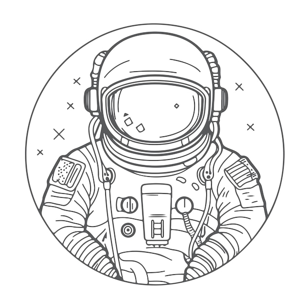 Schets Handgetekende enkellijns kleurplaat pagina astronautendag