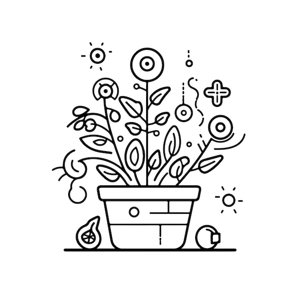 Schets Handgetekende enkellijns kleurplaat pagina groeiende planten Dag