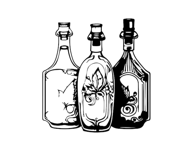 Schets Handgetekende single line art fles