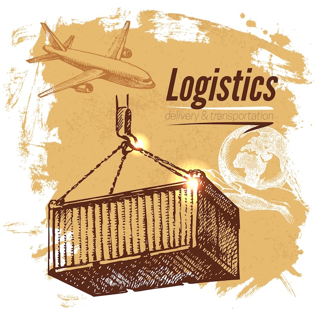 Schets logistiek en levering achtergrond. hand getekende vectorillustratie