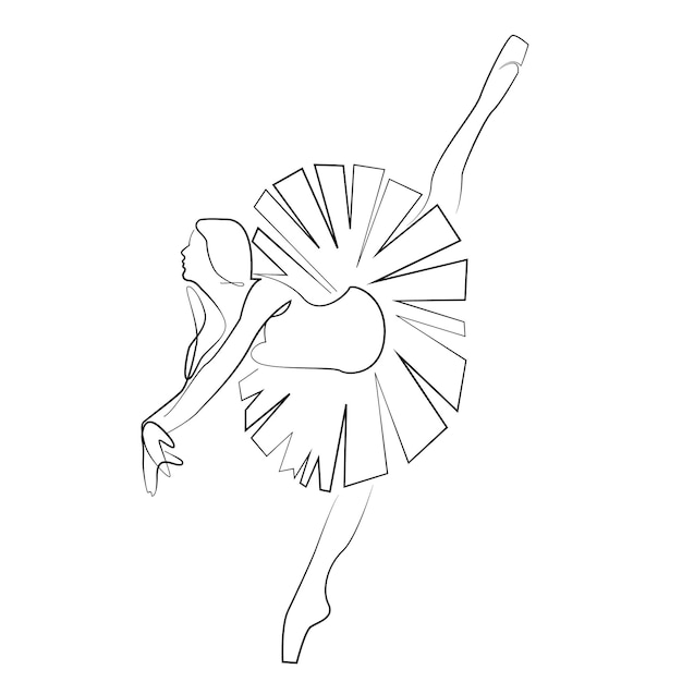 Schets van een vrouw in een jurk ballet pose danser turnster lijntekeningen continue kunst pictogram meisje geïsoleerd op wit