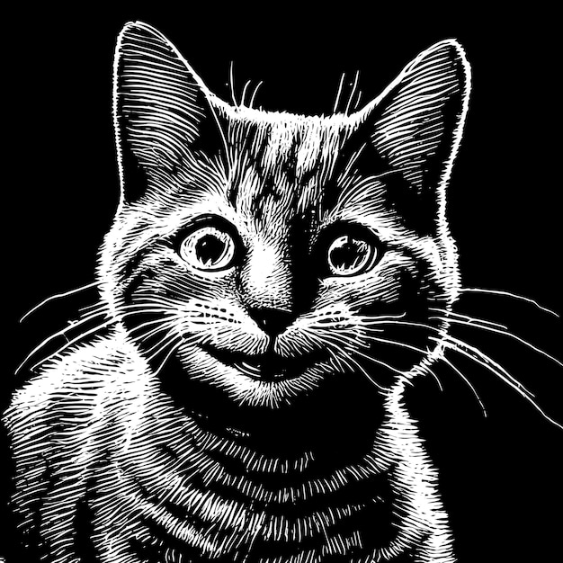 Schets van het hoofd van een kat, met de hand getekend, gegraveerde stijlillustratie