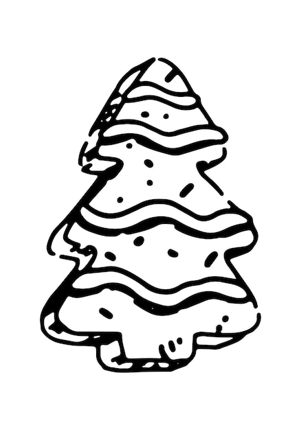 Schets van peperkoek boom cookie Doodle van kerst zoete zelfgemaakte bakkerij Handgetekende vector illustratie Single clip art geïsoleerd op wit