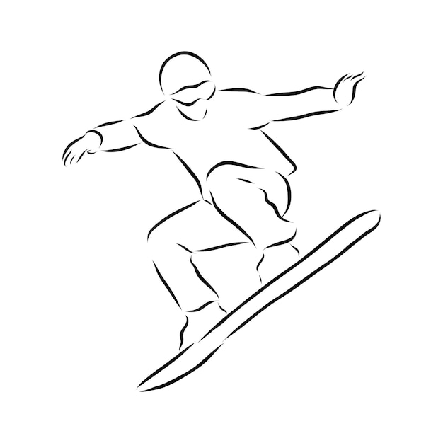 Schets van snowboarden, sport en actieve levensstijl. snowboarder met de hand getekend