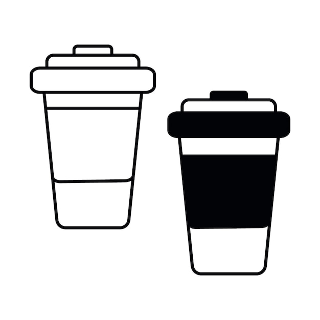 Schets van wegwerpkoffiekopjes met deksel ontwerpconcept voor logo sticker pointer set van