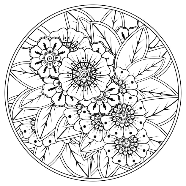 schets vierkant bloemenpatroon in mehndi-stijl voor het kleuren van de doodle-ornament van de boekpagina