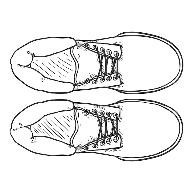 Schets werkschoenen vector illustratie bovenaanzicht