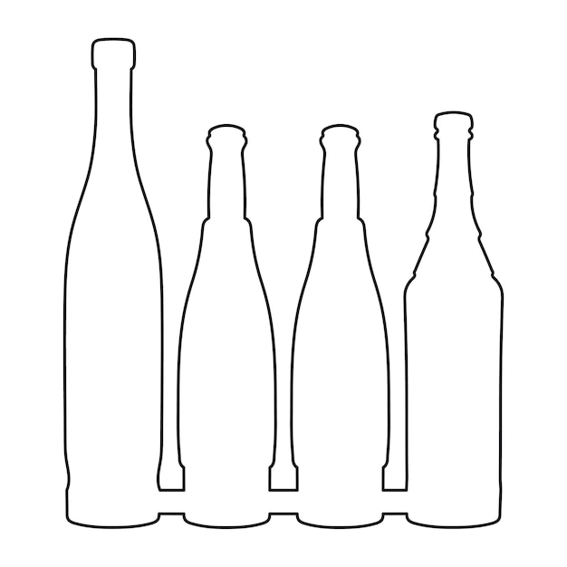 Vector schetsmatige beeldvorm van een silhouet van een glazen fles alcohol wijn whisky wodka cognac cognac bier