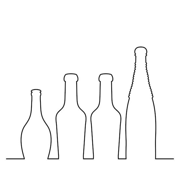 Schetsmatige beeldvorm van een silhouet van een glazen fles Alcohol wijn whisky wodka cognac cognac champagne