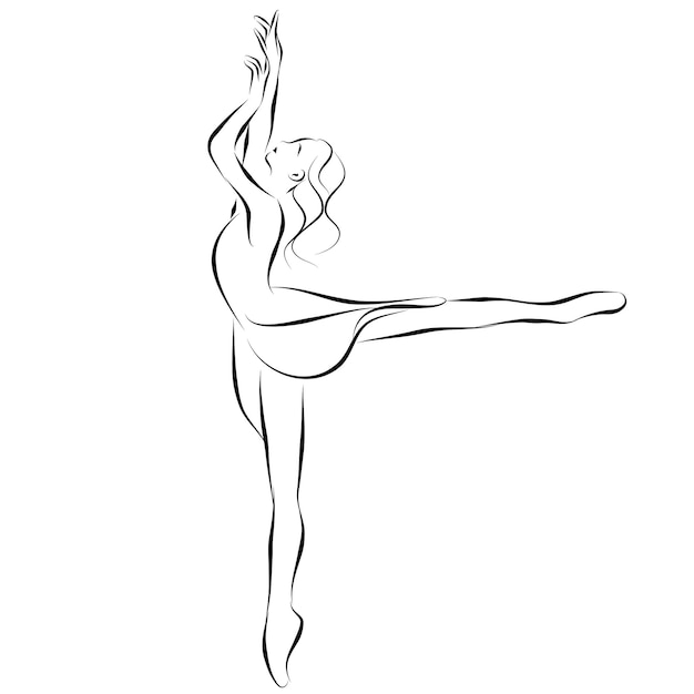 Schetstekening van een elegante danseres in een dans een ballerina in een korte jurk