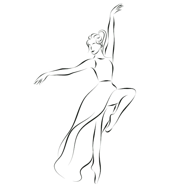 Schetstekening van een elegante danseres in een dans een ballerina in een lange jurk