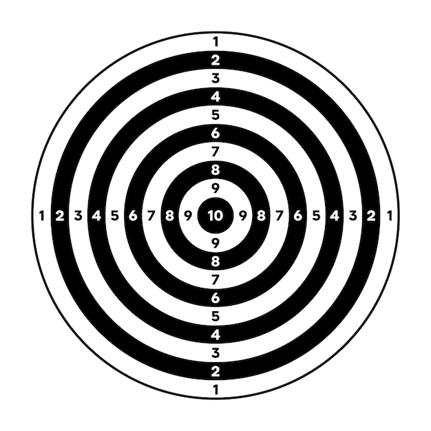 Schietbaan papieren doel met divisies merken en nummers Boogschieten geweer schieten oefenen en trainen sportwedstrijd en jagen Bullseye en richten Vector illustratie