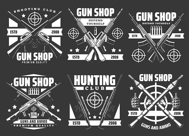 Schieten club, jacht- en wapenwinkel pictogrammen