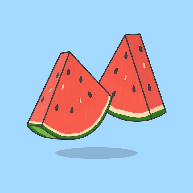 Schijfje Watermeloen Cartoon Vector Illustratie Verse Watermeloen Platte Pictogram Overzicht Watermeloen Fruit