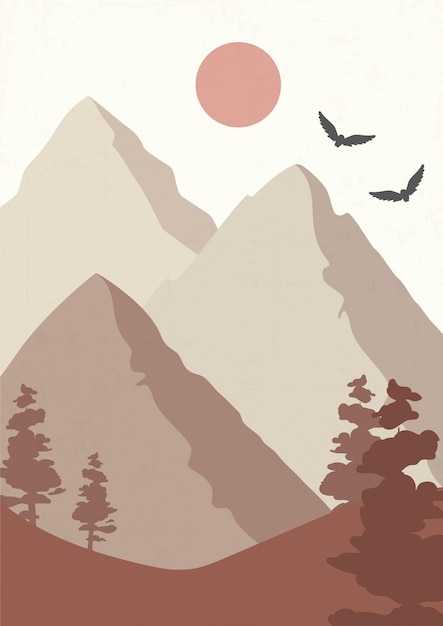 Schilderachtig beeld van bergen en dennenbomen art poster Nationaal Park wildlife vector illustratie ontwerp