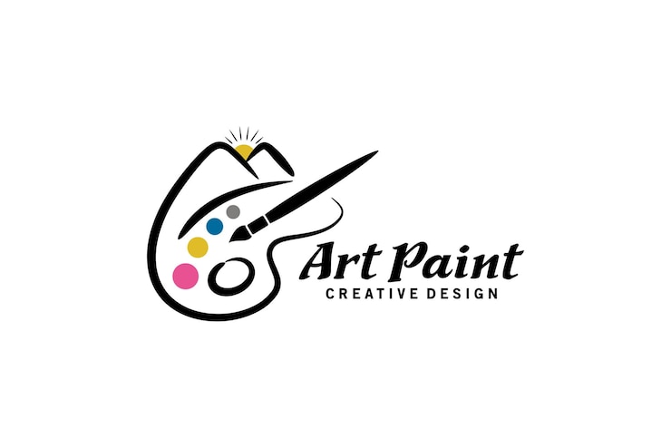 Vector schilderij kunst verf logo ontwerp schilderij palet vector icoon met berg concept
