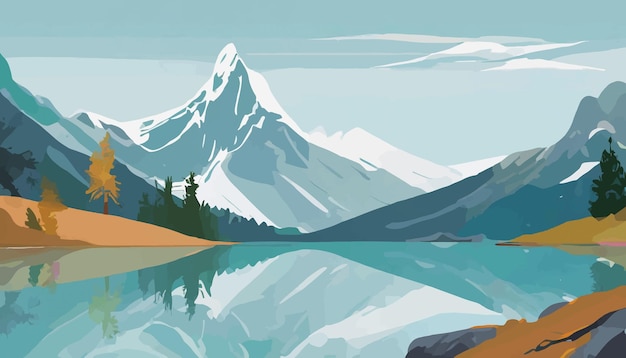 Vector schilderij van een bergmeer met een berg op de achtergrond
