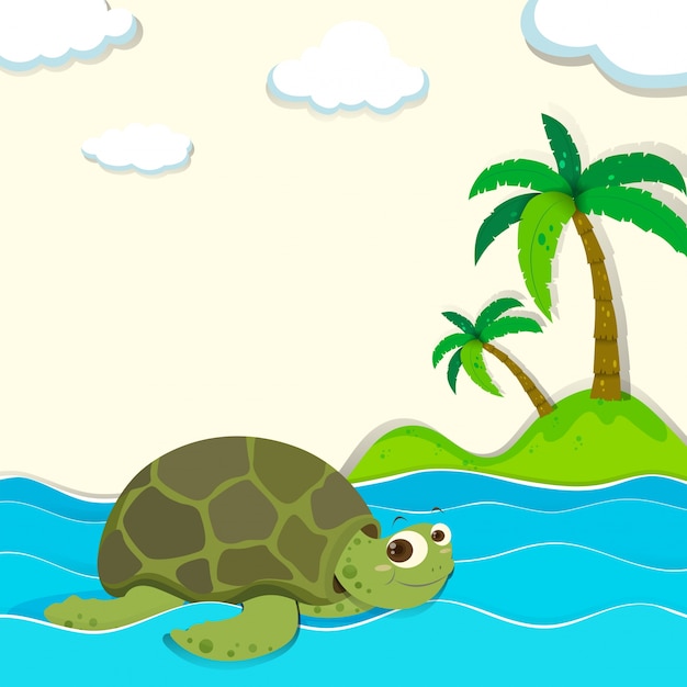 Vector schildpad die in de oceaan zwemt
