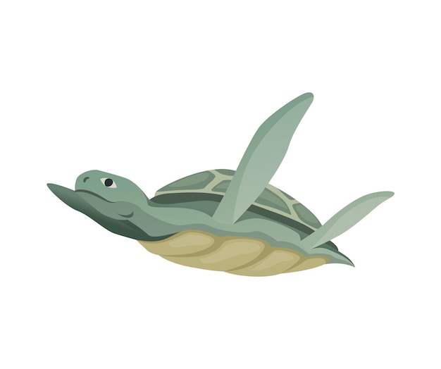 Schildpad karakter Groene zee of oceaan schildpad zwemmen Wildlife dier in shell platte vectorillustratie geïsoleerd op een witte achtergrond