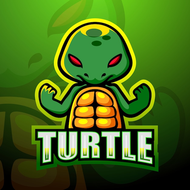 Schildpad mascotte esport logo ontwerp