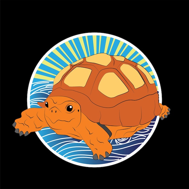 Vector schildpad met japans stijl achtergrondillustratielogo