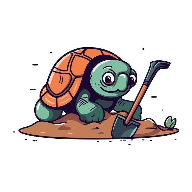 Vector schildpad met schop schattig cartoon personage vector illustratie