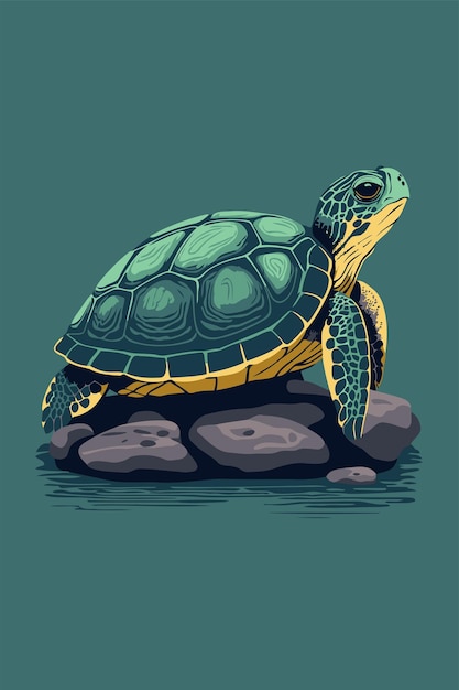 Schildpad op een rots in het water Vector illustratie in cartoon stijl