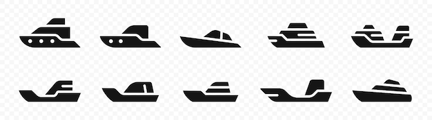 Schip boot en mariene silhouetten Boot pictogrammen Schip vector pictogram
