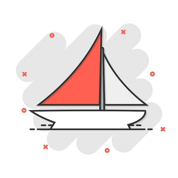 Schip cruise teken pictogram in komische stijl Vrachtboot vector cartoon afbeelding op witte geïsoleerde achtergrond Schip bedrijfsconcept splash effect