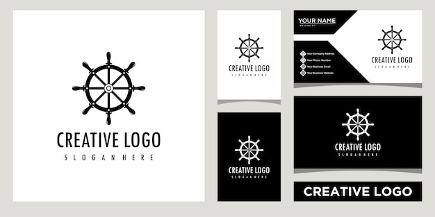 Schip stuur pictogram logo ontwerp sjabloon met visitekaartje ontwerp