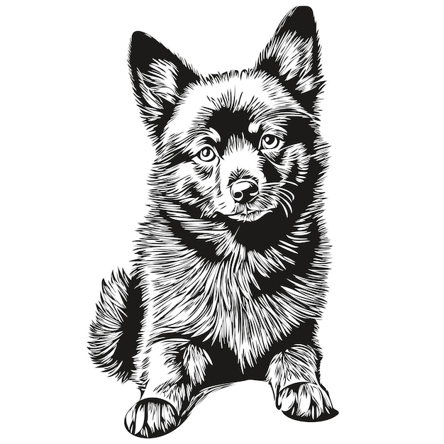 ベクトル スキッパーキ犬ペットのシルエット動物ライン イラスト手描きの黒と白のベクトル スケッチ図