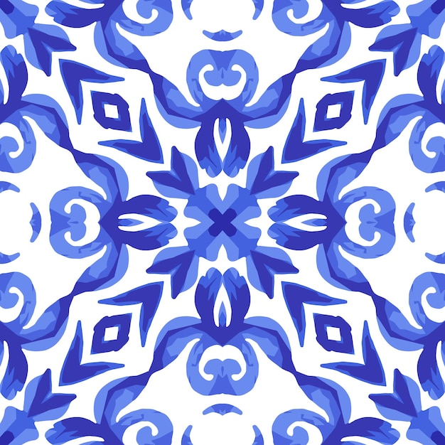 Schitterend naadloos blauw abstract vectorpatroon. geometrisch blauw en wit wandtegel ontwerp mediterraan