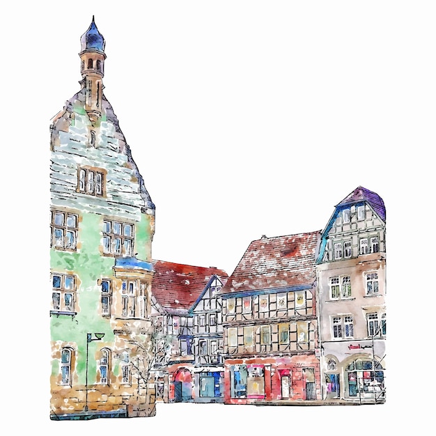 Schmalkalden germany watercolor hand drawn illustration isolated on white background