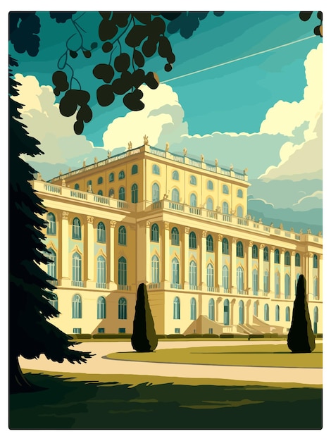 Vettore palazzo di schnbrunn austria poster di viaggio vintage souvenir cartolina postale ritratto pittura illustrazione wpa