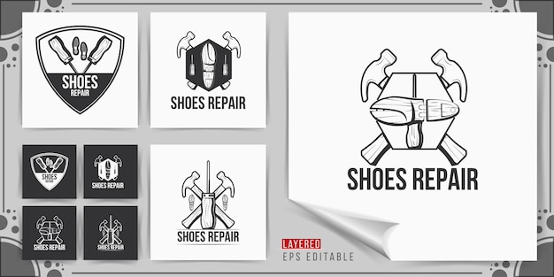 Schoenen reparatie logo ontwerp vectorillustratie geïsoleerd op een witte achtergrond