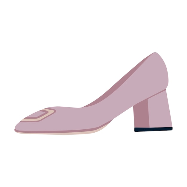 Schoenen zijn pastelroze. Schoenen met lage hakken, zijaanzicht. Modieuze damesschoenen. Vectorillustratie