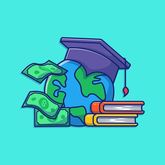 Vector scholarship illustration global education money and book