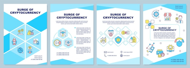 Schommeling van cryptocurrency turquoise brochure sjabloon Populariteitsgroei Leaflet ontwerp met lineaire pictogrammen 4 vectorlay-outs voor presentatie jaarverslagen ArialBlack Myriad ProRegular gebruikte lettertypen