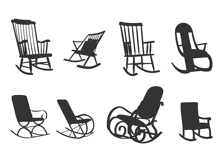 Vector schommelstoel silhouetten houten schommelstoel silhouetten rolstoelen silhouet