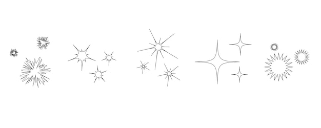 Schone glanzende pictogrammen. Sparkle Twinkle teken. Flits symbool. Twinkle ster vormen vector design. Vector