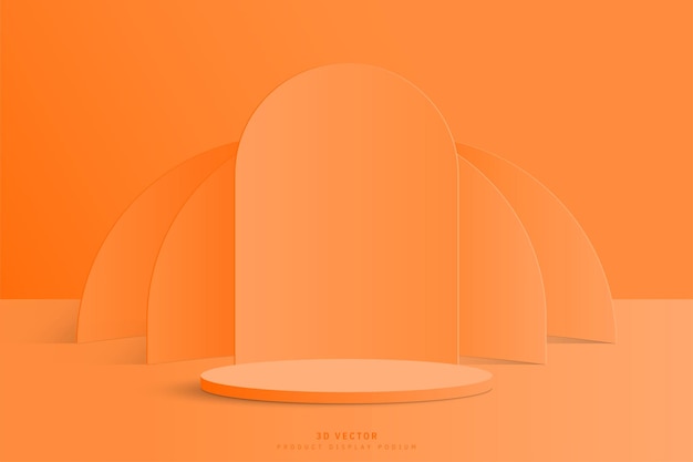 Schone oranje studio kamer realistisch 3D cilinder podium met boog en halve cirkel vorm achtergrond