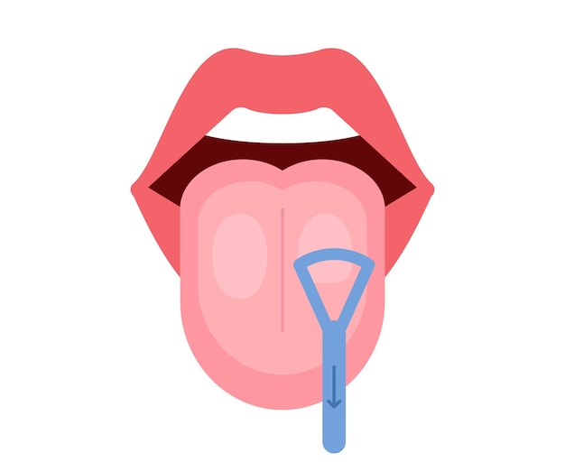 Vector schone tong keelreiniger schraper in mond tongreiniging halitose preventie