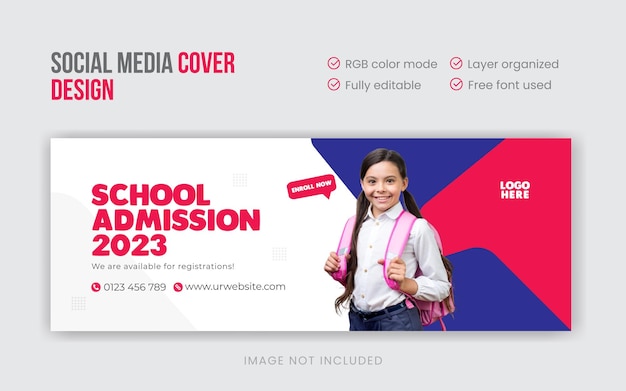 School admission 2023 educational social media cover or web banner design template premium vector