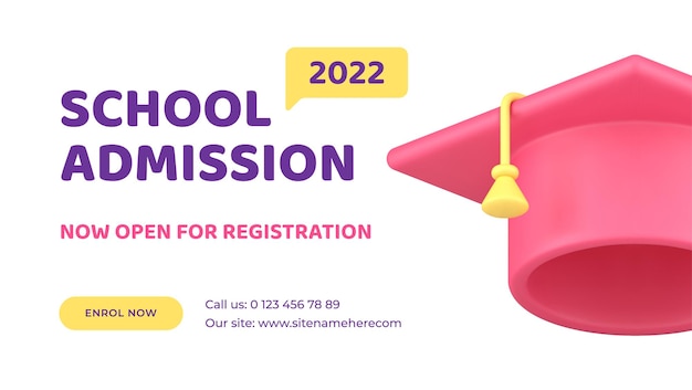 School admission academic cap graduation e learning distance education web banner 3d icon vector