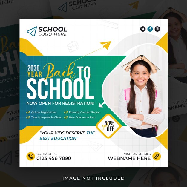 Vector school admission or back to school educational social media instagram post banner square template