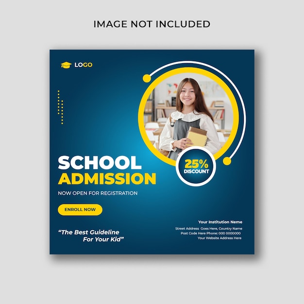 Vector school admission or back to school promotion social media post banner template